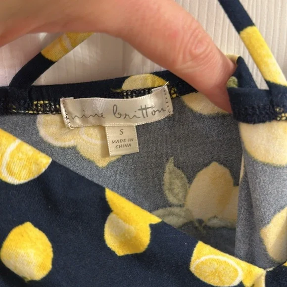 Nine Britton Navy and Yellow Lemon Print Mini Dress - Picture 9 of 11